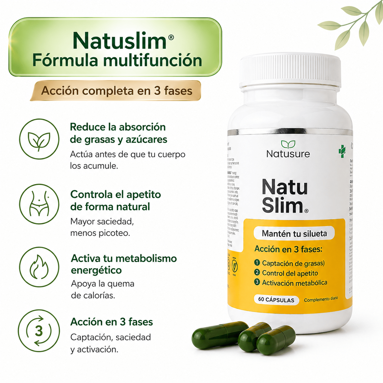 NatuSlim Pack 3 - Reduce grasa y Controla el apetito - Natusure