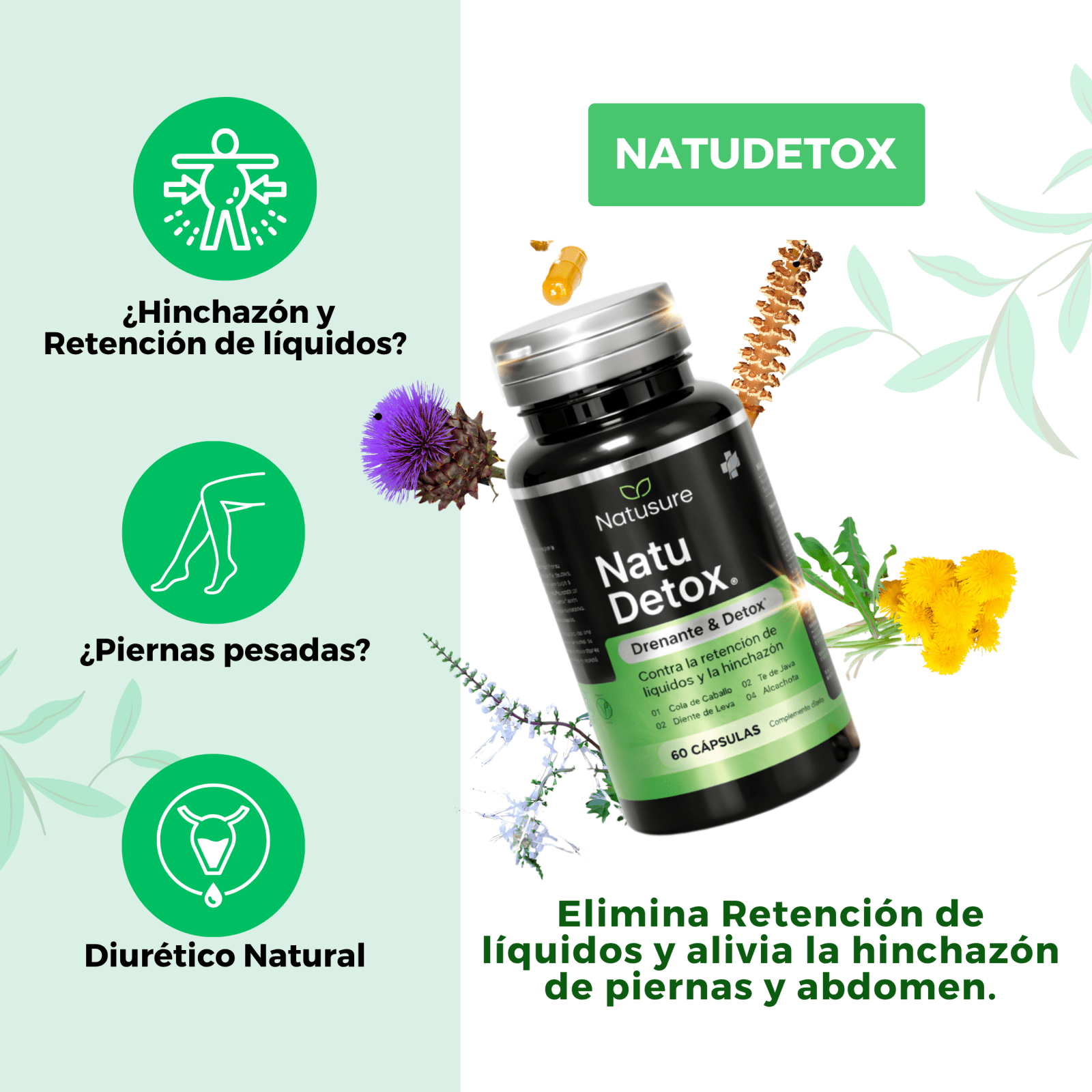 Pack x3 - NatuDetox - Reduce la Retención de líquidos e Hinchazón - 6 meses - Natusure