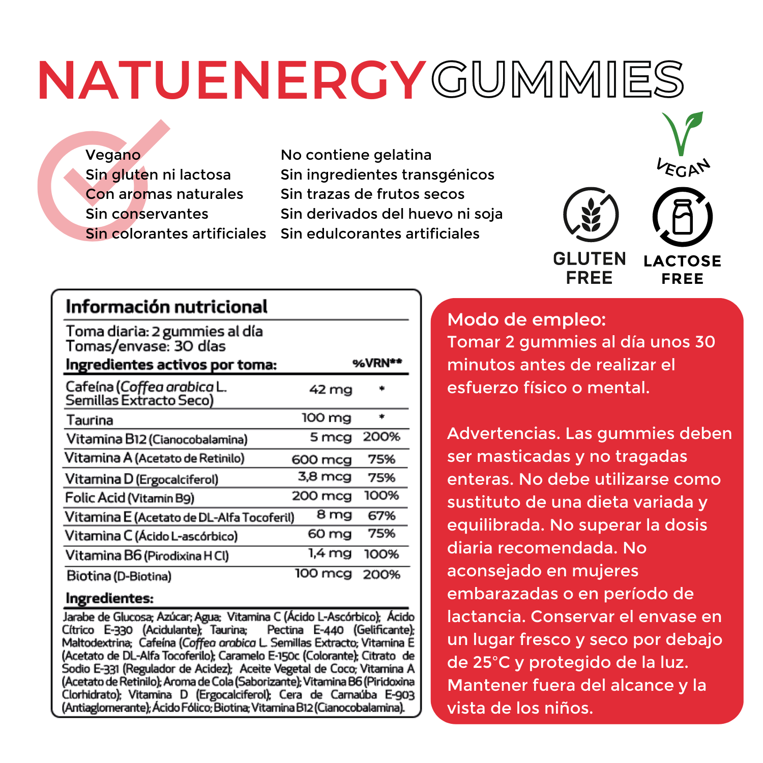 NatuEnergy Gummies - Con Cafeína y Taurina – 1 mes