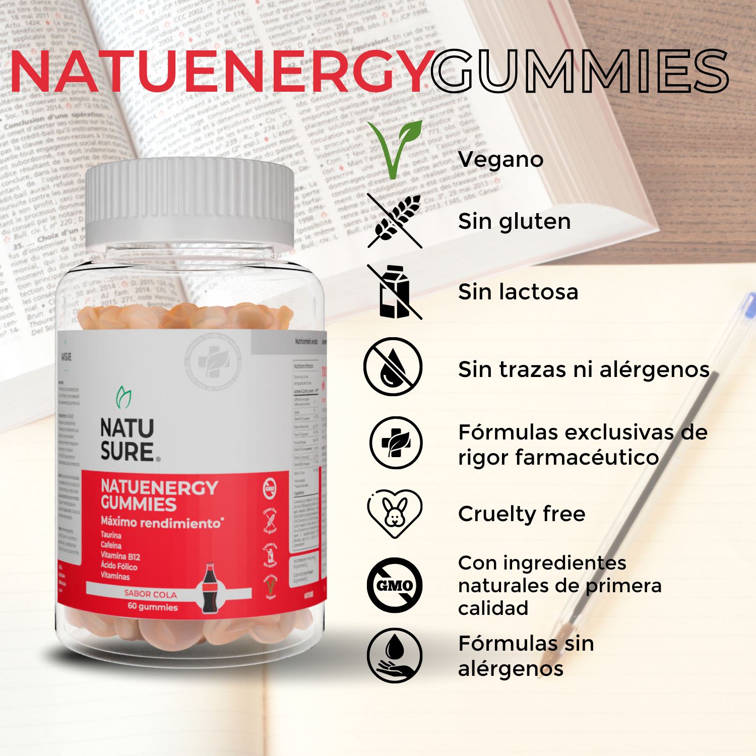 NatuEnergy Gummies - Con Cafeína y Taurina – 1 mes