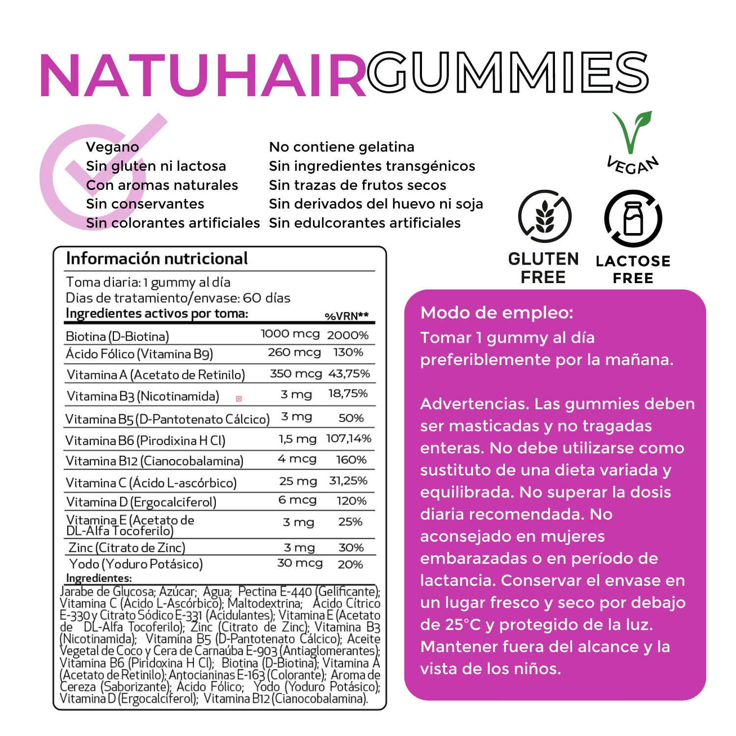 NatuHair Gummies - Pelo y uñas resistentes - 2 meses