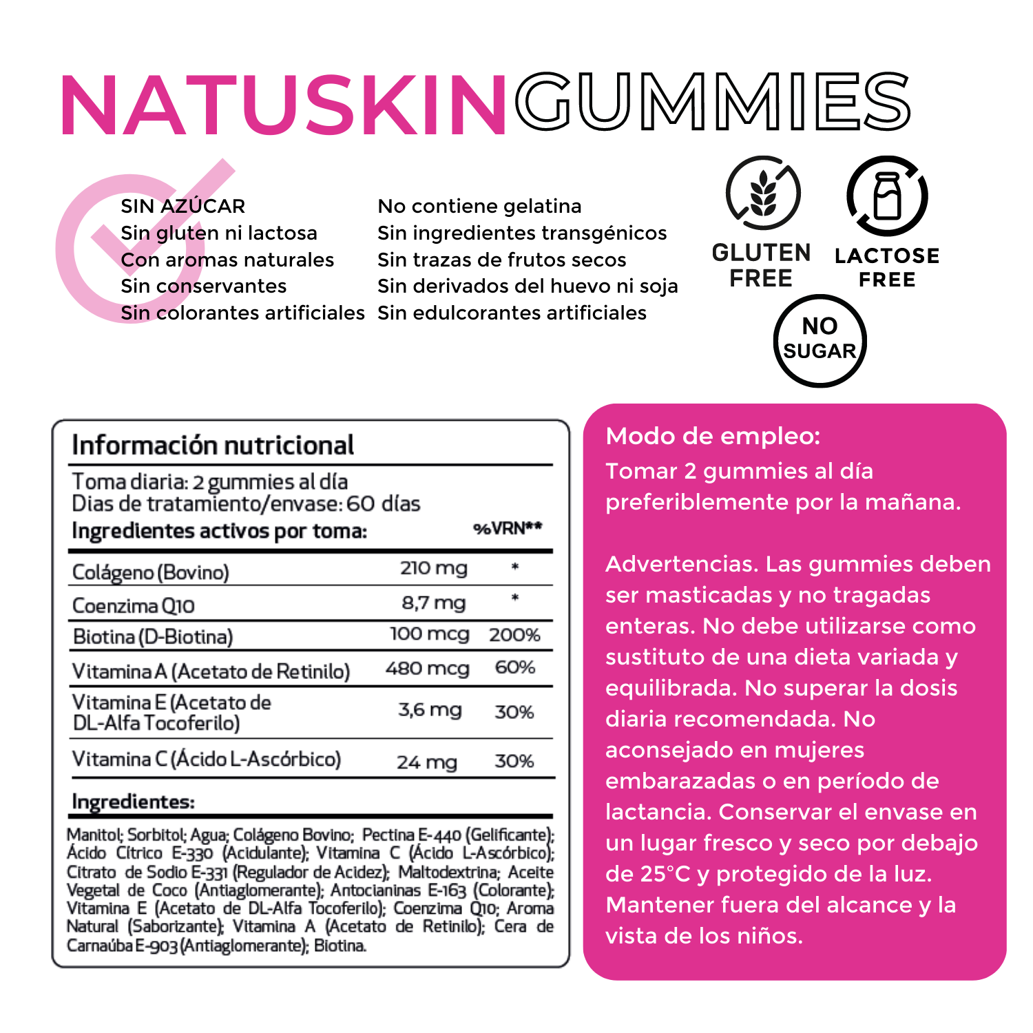 Natusure - NatuSkin Gummies - Avec du Collagène pour une Peau Sublime - 60 gummies